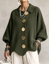 Damen Langarm-Strickjacke mit Knöpfen – Olivgrün