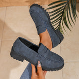 Damen Rote Wildleder Chunky Plattform Penny Loafer Mit Profilsohle – Blau