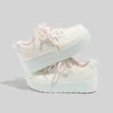 Damen Stilvolle Schnürbare Rosa Ledersneaker Mit Plateausohle – Grün