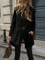 Damen Jacke mit großen Knöpfen, Reverskragen und Taschen – Schwarz