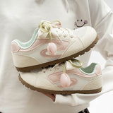 Damen Trendige Hello Kitty Rutschfeste Sneaker Mit Einzigartiger Blüten Schnürung – Pfirsich