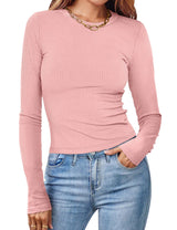 Damen Figurbetontes Langarmshirt Mit Rippstruktur – Schmaler Stretch Fit – Helles Rosa