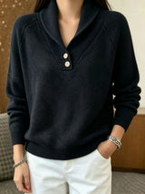 Martha | Damen Langarmpullover mit Knöpfen – Schwarz