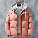 Herren wattierte Steppjacke mit Kapuze und Zwei-Wege-Reißverschluss – Rosa