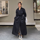 Damen Oversize-Trenchcoat mit doppelter Knopfleiste und Sturmklappe – Schwarz