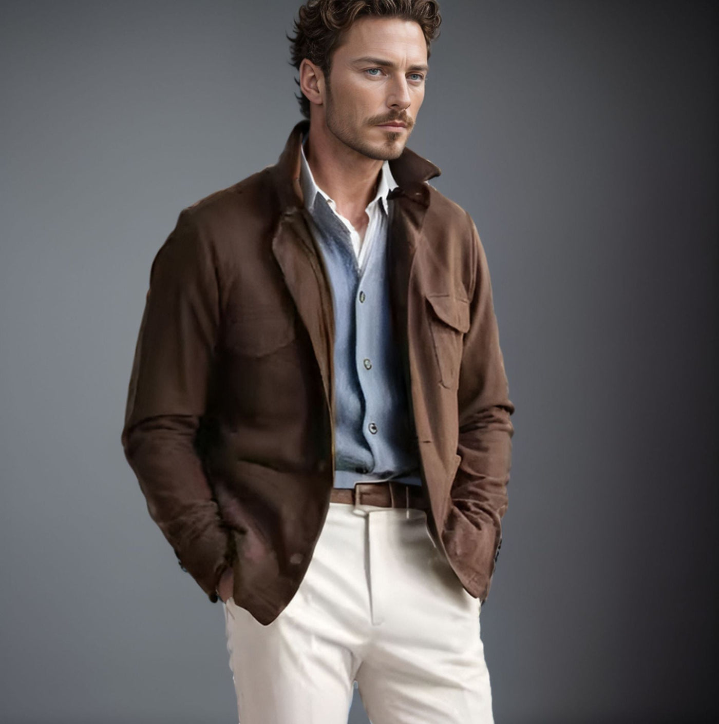 Herren modische Utilityjacke mit praktischen Taschen und elegantem Stehkragen Aliams