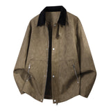 Herren Oversize-Harringtonjacke mit Cordkragen und Zwei-Wege-Reißverschluss – Karamell