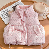 Damen wattierte Steppweste mit Teddyfutter, Stehkragen und Kordelzugsaum – Rosa