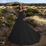 Damen Elegantes Spitzenbesetztes Hochzeitskleid Mit Voluminösem Rock – Prinzessin Brautkleid – Schwarz