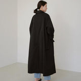 Damen langer Swingcoat mit A-Linien-Schnitt und überschnittenen Schultern – Schwarz