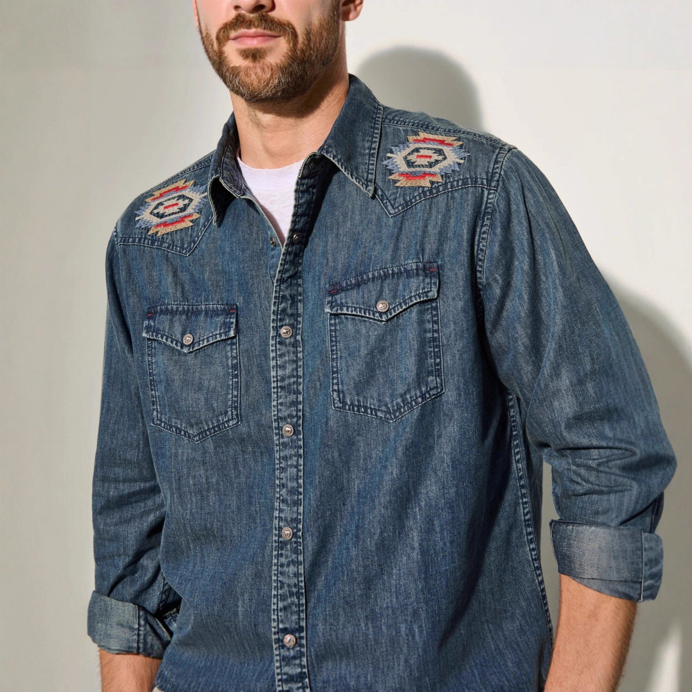 Herren Denim-Hemd mit gestickten Details Aliams