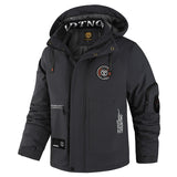 Herren wattierte Wind- und Wetterjacke mit Kapuze und Utility-Taschen – Dunkelgrau