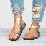 Damen Offene Leder Sandalen Mit Überkreuzten Riemen – Elegante Komfort Passform – Gold