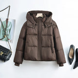 Damen kurze Steppjacke mit herausnehmbarem Kragenpolster – Braun
