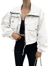 Damen Kurzjacke mit Kordelzug und elastischen Bündchen – Weiß