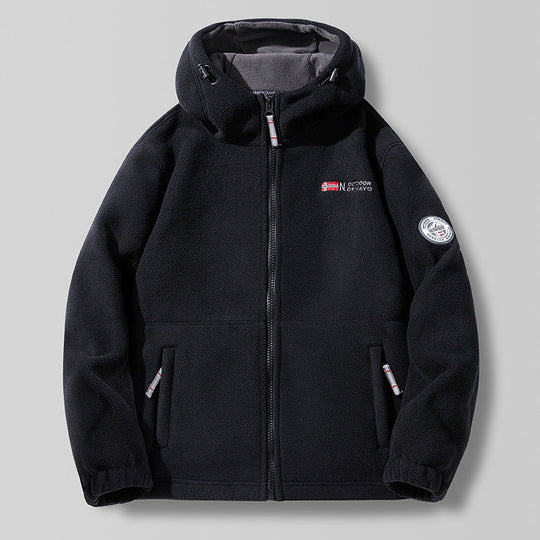 Herren Kapuzen-Fleecejacke mit hohem Haubenkragen und Reißverschluss