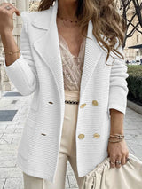 Damen Strickblazer mit doppelter Knopfleiste und Reverskragen – Weiß