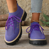 Damen Schnür Mesh Sneaker – Atmungsaktive Laufschuhe Mit Grip Sohle – Lila