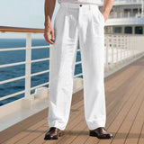 Herren nan elegante Leinenhose mit weitem Bein und Bundfalten Drune – Weiß