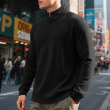 Herren nan leichtes Waffelstrick-Halbzip-Pullover mit Stehkragen und atmungsaktivem Baumwollmix Drune – Schwarz