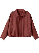 Damen Oversized Jacke mit praktischen Taschen – Weinrot