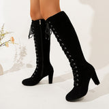 Damen Overkneestiefel mit Schnürdetail und Reißverschluss – Schwarz