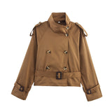 Damen Trenchjacke mit Gürtel und doppelter Knopfleiste – Dunkelbraun