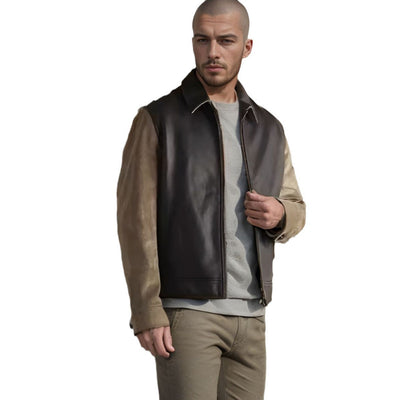 Herren elegante Bikerjacke mit kontrastierenden Cord-Ärmeln Aliams