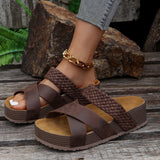 Damen Trendige Plateau Sandalen – Geflochtenes Riemen Design Sommerschuhe – Braun
