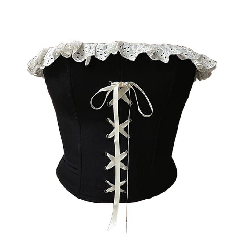 VALE | Ruffle Lace-Up Contrast Backless Tube Top