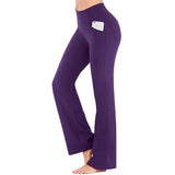 Damen nan ausgestellte Highwaist Yogahose mit seitlicher Handytasche und formendem Komfortbund Drune – Violett