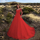 Damen Elegantes Spitzenbesetztes Hochzeitskleid Mit Voluminösem Rock – Prinzessin Brautkleid – Rot