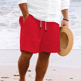 Niklas | Herren Gestreifte Kordelzug Locker sitzende Strandshorts – Rot