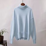 Emma | Damen Lässiger Warmer Strickpullover mit geripptem Saum – Himmelblau