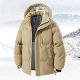 Herren Daunenjacke mit Kapuze und Taschen – Khaki