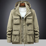 Herren Fieldjacke mit Kapuze und Multifunktionstaschen – Khaki