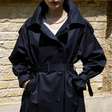 Damen Oversize-Trenchcoat mit Sturmklappe und abnehmbarem Bindegürtel – Marineblau