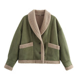 Damen Kurzjacke mit Knöpfen und Taschen – Grün