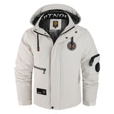 Herren wattierte Wind- und Wetterjacke mit Kapuze und Utility-Taschen – Elfenbeinweiß