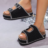 Damen Elegante Offene Glitzerstein Sandalen – Funkelnde Komfort Schuhe – Schwarz