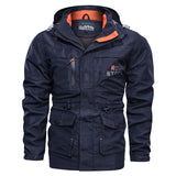 Herren wasserdichter und winddichter Outdoorparka mit abnehmbarer Kapuze – Dunkelblau 086