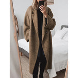 Damen Oversize-Mantel mit Revers und doppelter Knopfleiste – Braun