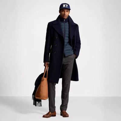 Herren eleganter doppelter Wollmantel mit abnehmbarer Steppjacke Aliams