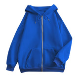 Damen weite Kapuzenjacke mit Reißverschluss, Kängurutaschen und Rippbündchen – Blau