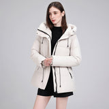 Damen wattierter Kapuzenparka mit taillierbarem Kordelzug und Rippbündchen – Offwhite