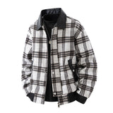 Herren karierte Overshirt-Jacke mit Kunstlederkragen und warmem Innenfutter – Schwarz