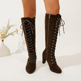 Damen Overkneestiefel mit Schnürdetail und Reißverschluss – Braun