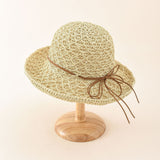Damen Strohhut mit feiner Netzstruktur und Kordelzug – Beige