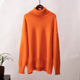 Emma | Damen Lässiger Warmer Strickpullover mit geripptem Saum – Orange