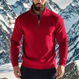 Herren nan halbhoher Reißverschluss-Sweatpullover mit Stehkragen weichem Fleecefutter und elastischen Bündchen Drune – Weinrot